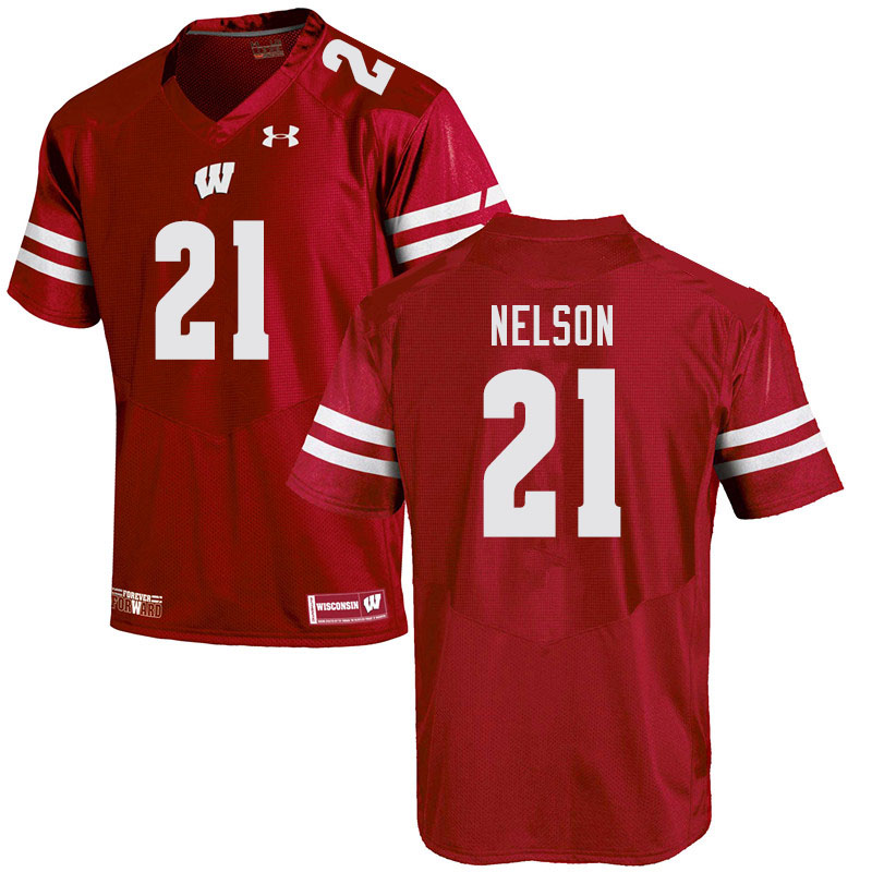 Wisconsin Badgers Men's #21 Cooper Nelson NCAA Under Armour Authentic Red College Stitched Football Jersey OW40U41KA